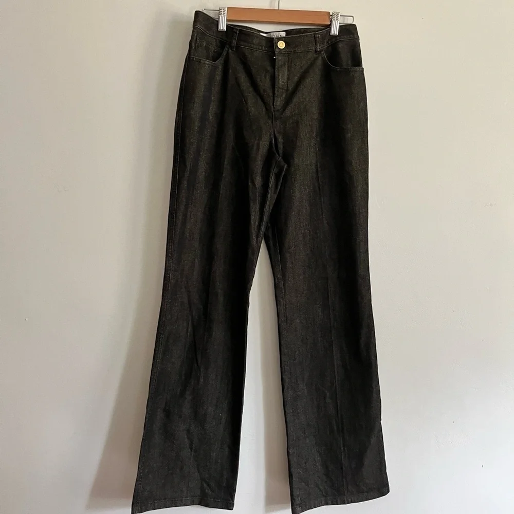 St. John Gold Black Flare High Waist Jeans